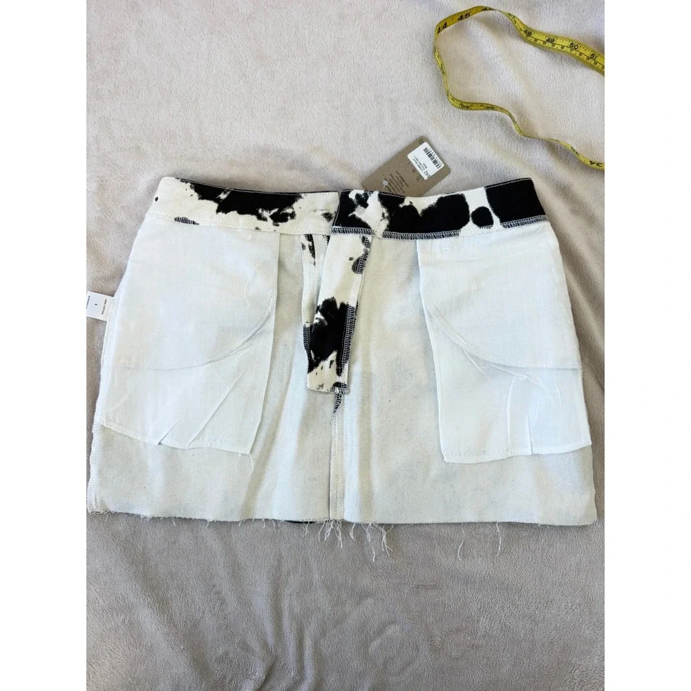 NWT Et Clet Cow Print Denim Mini Skirt Western Y2K Boutique Size‎ S